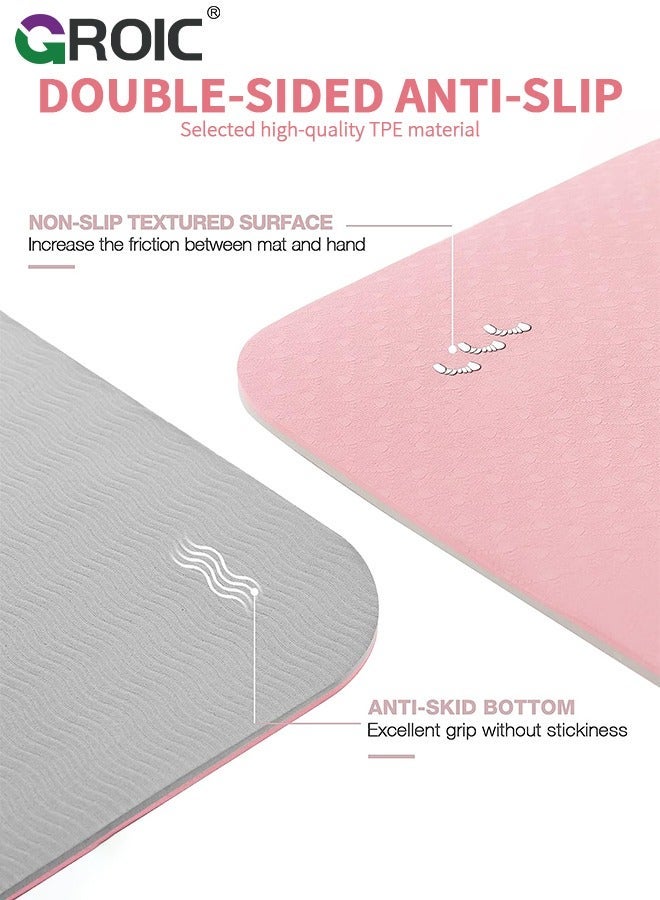 GROIC سجادة يوجا غير قابلة للانزلاق، سجادات اللياقة البدنية بيلاتيس، مضادة للتمزق مقاس 72 بوصة × 31.5 بوصة × 0.6 بوصة، سجادات يوجا سميكة للنساء، سجادات تمارين لليوجا البيلاتيس وتمارين الأرضية المنزلية مع حمالة حمل وحقيبة تخزين - Image 4